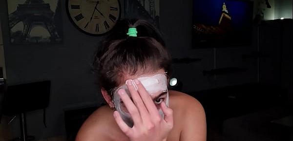 trendsGetting a eye and face cum and piss treatment by cock while wearing a moisturizing skin face mask | spa day